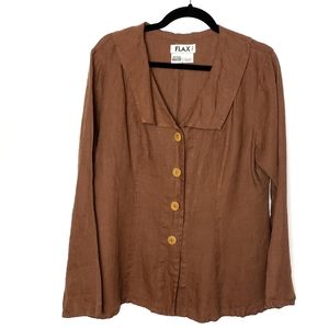 FLAX 100% Linen Lagenlook Button Down Blouse